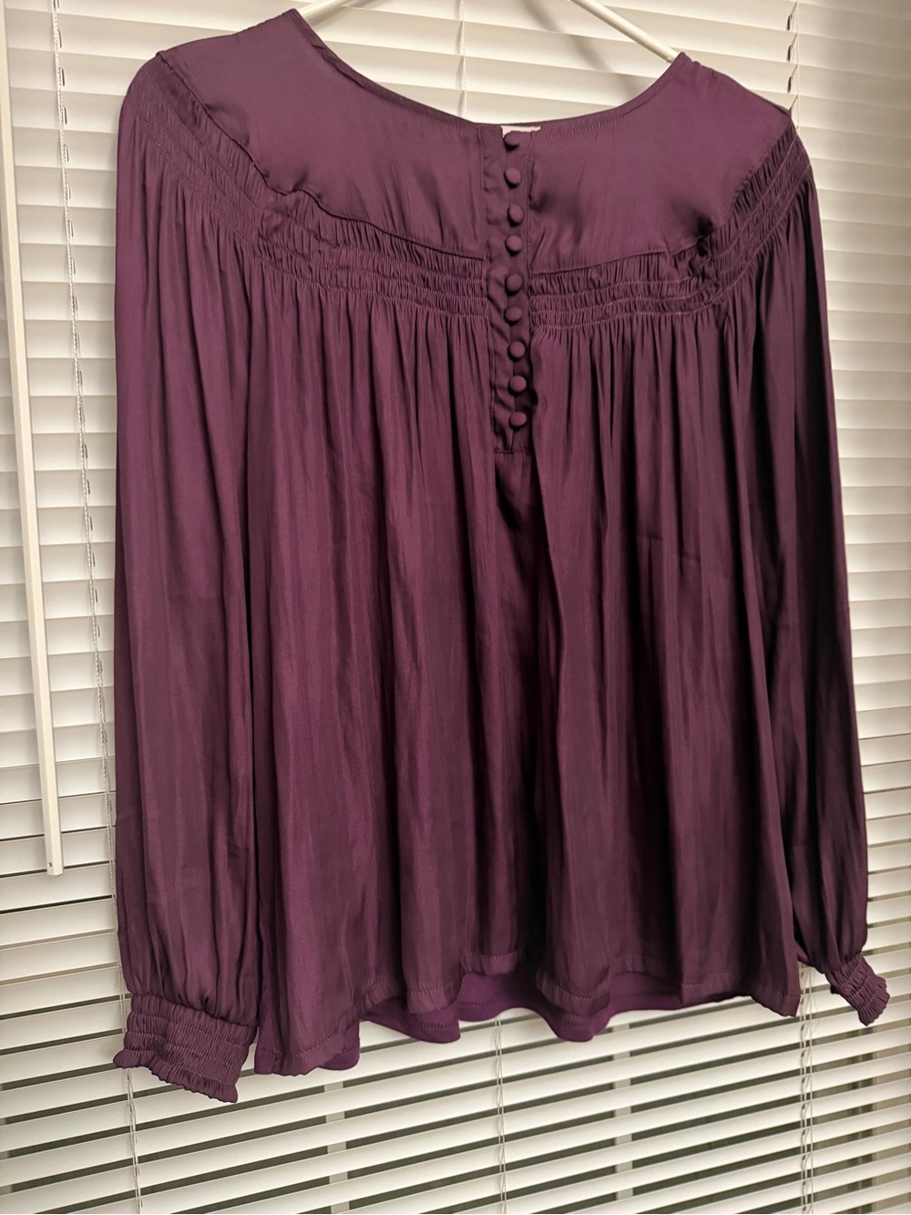 LOFT Long-Sleeve Peasant Blouse in Plum